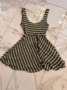Forever 21 Olive Green & White Striped Tank Dress